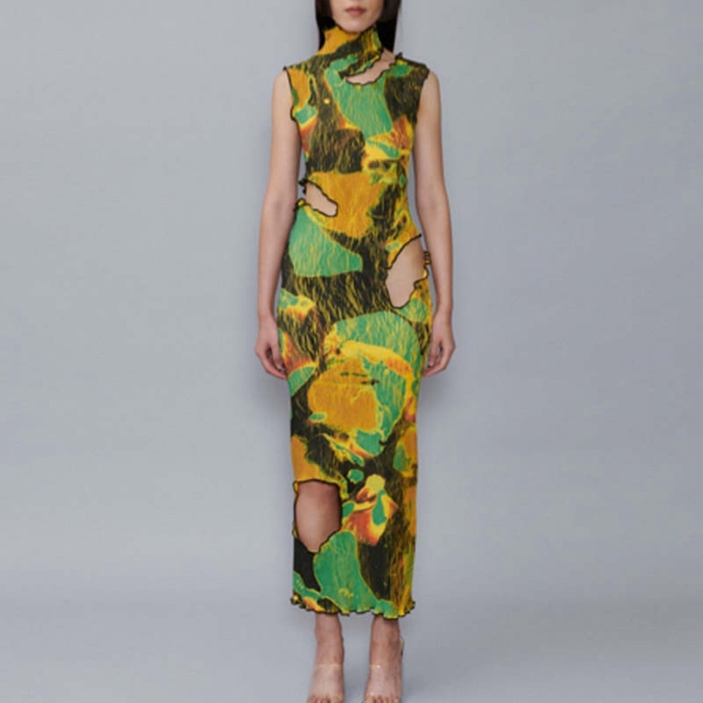 Julia Heuer Slash pleat full-length dress with cutout details